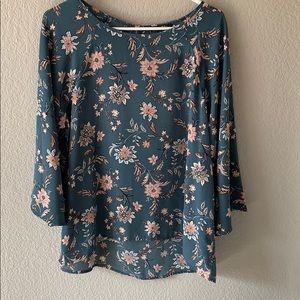 Teal flower blouse
